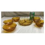 Vintage Amber Indiana, Bowls , Cups , Divider