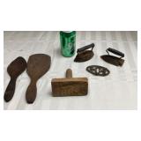 Vintage Wooden Spoons , Butter Stamp, Irons w