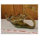 Vintage Green Swirl Glass Swan