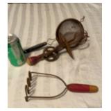 Vintage Red Handled Mash Potato and Beater