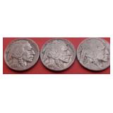 3 Buffalo Nickels, 1934, 1936, ?