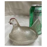 Vintage Clear Glass Hen On Nest