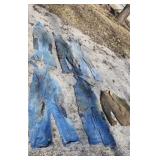 Old farmers bib overalls & blue jeans coat.