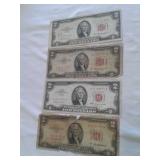 (4)RED SEAL $2 U.S. NOTES