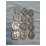 (12)FRANKLIN SILVER HALF DOLLARS