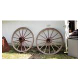 Pair of Old Wood wagon wheels 54" tall