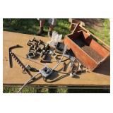 WOOD TOTE TRAY W/PLUMBERS BRASS