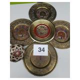 6 COLLECTORS BRASS PLATES FROM INDIA & JERUSALEM