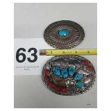 TURQUOISE BELT BUCKLES - 1 MARKED STERLING