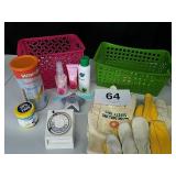 PLASTIC BASKETS, GLOVES, TIMER, ETC