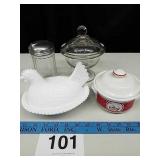 MILK GLASS INDIANA GLASS HEN ON NEST, SUGAR JAR,