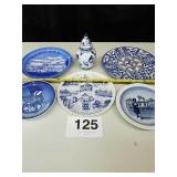BLUE COLLECTORS PLATES & LIDDED JAR