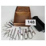 MANICURE SET, VTG BLACK BAG, VTG CORONAS BOX