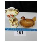 INDIANA GLASS AMBER HEN ON NEST & CZECHOSLOVAKIA