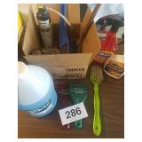 BOX OF ICE SCRAPERS, DE ICERS, ARMOR ALL, ETC