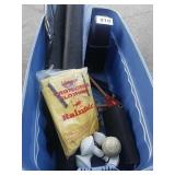 LARGE TOTE OF LANDSCSPING FABRIC, BED RISERS, XL