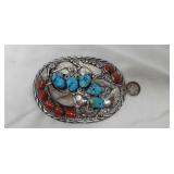 Sterling with turquoise and bone belt buckle