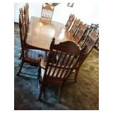 DINING ROOM OAK TABLE AND 10 CHAIRS WITH TWO