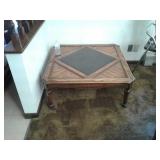 3PC. OAK COFFEE TABLE&END TABLES  WITH GLASS