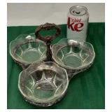 Vintage silver plated relish server with glass