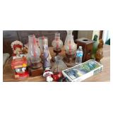 Oil lamps, Knick knacks, amber glass rooster