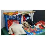 Remnants of fabric plastic storage crates