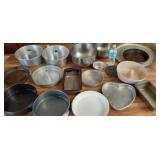 Table full of baking pans