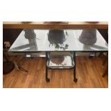 Metal glass top table 48 l x 25t x 24.5 d inches