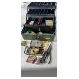 Plano plastic tackle box, fillet knife, needle