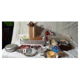 Garden mat, camping aluminum dishes, clothes