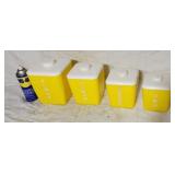 1950s  yellow  & white Lustro ware canister set.