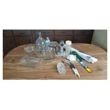 Glass loaf pans, butter dish, coffee pot, pastry