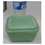 Vintage jaded green Fire King dish with lid