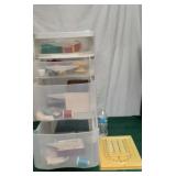 Sewing supplies with four drawer plastic storage