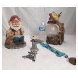 Yard Decor including bobble head gnome, wind