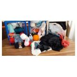 Plastic crates included with yarn, string,