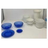 Blue Depression Glassware , Milk Glass Vases