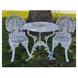 27 x 27 cast aluminum table and 2 chairs