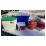 Cooler including Coleman w wheels, vintage cold