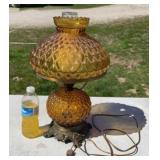 VTG 18" Amber Glass Hobnail Quilted Beaded