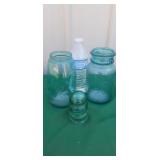 Blue Ball Mason jars and glass insulator cap