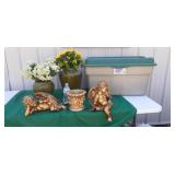 Floral arrangements, angels and glass vases