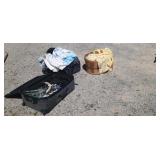 Suitcases, wood Apple basket, Linens and more