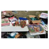 Christmas Boxes, ribbon ornaments , lights and