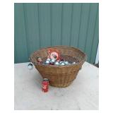 BASKET FULL OF OLD CHRISTMAS DECORATIONS