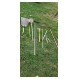 Shovels, rakes, hoes,  Ax