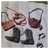 Tony Lama size 11 boots  horse bit purses spurs.