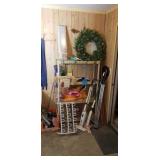 Plastic shelving unit with contents