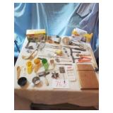 TABLE FULL OF KITCHEN ITEMS