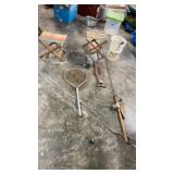Garcia Old fishing pole, chairs , fishing gear